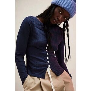 Free People Tilly Long Sleeve Cardigan Top in Deeper Iris Blue Size Medium NWT
